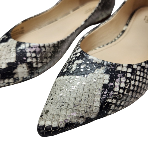 Botkier Annika Grey/Silver Snake Embossed Pointed Ballet Flats Size 7 - Picture 9 of 12